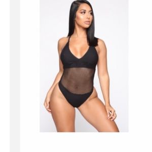Black Fashion Nova Mesh Onepiece Swimsuit